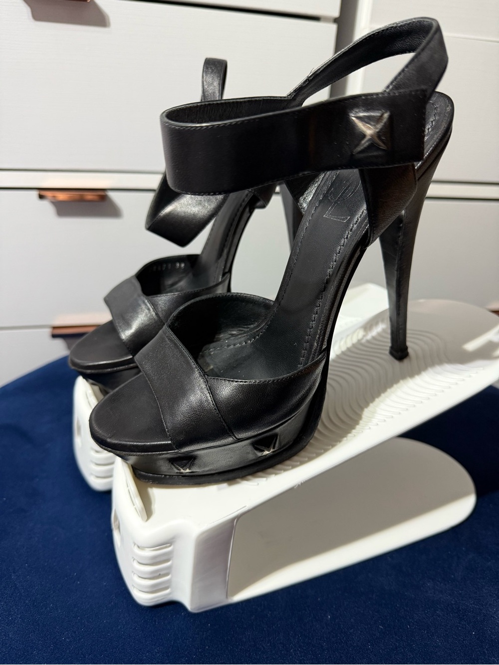 Yves Saint Laurent Black Leather Platform Stiletto Sandals